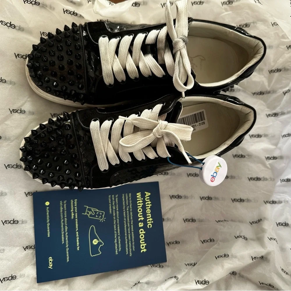 Christian Louboutin Viera 2 Black Croc Embossed Spike Stud Sneakers EU 38 Auth - Picture 2 of 9